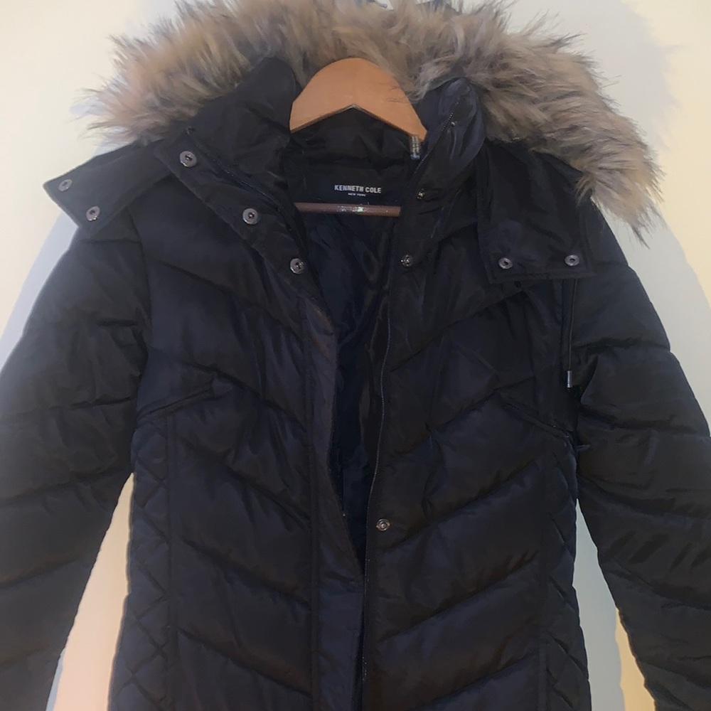 Kenneth Cole petite faux - fur - trim hooded puffer coat